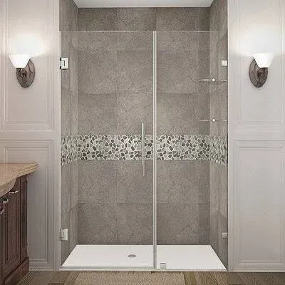 Aston Nautis GS 48 in. x 72 in. Frameless Hinged Shower Door in Chrome with Glass Shelves SDR990-CH-48-10