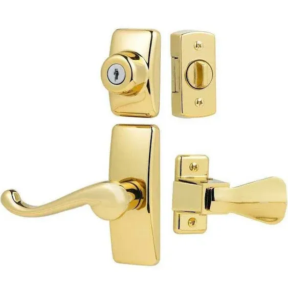 Ideal Security HK01-I-022 Deluxe Storm and Screen Door Lever Handle Keyed Deadbolt Brass Finish