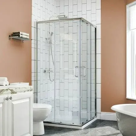 ELEGANT Corner Shower Enclosure 34'' D. x 34'' W. x 72'' H., Double Sliding Shower Door with 2 Stationary Panels,Shower Enclosure with 1/4'' Clear Glass, Chrome Finish (Shower Base Not Included)