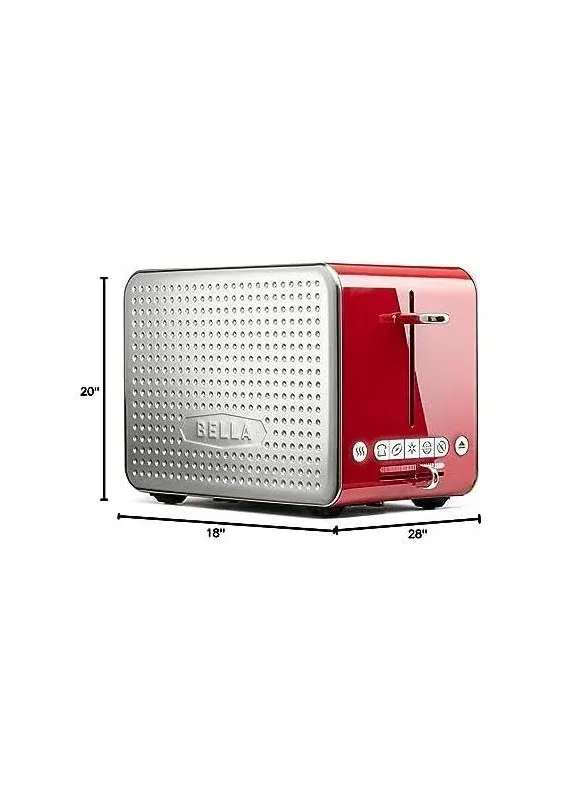 BELLA 2 Slice Toaster with Wide Slots, Touchscreen - Removable Crumb Tray, Adjustable Browning Control With Multiple Settings - Stainless Steel and Red