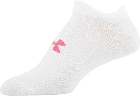 Under Armour Women's 6-Pack Essential No Show Socks, White / Cerise - Ass't, L - U022-106-L | Blain's Farm & Fleet