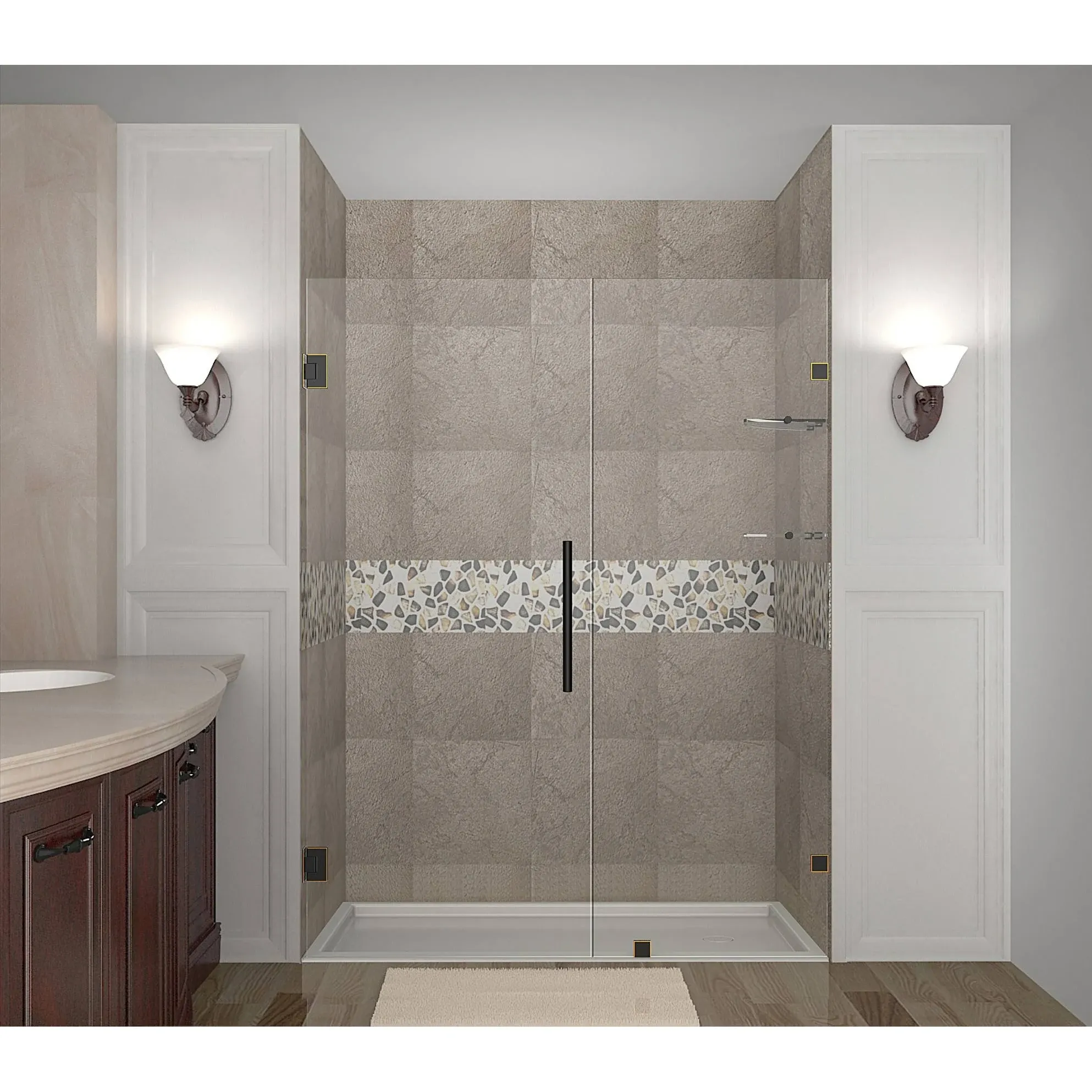 Aston Nautis GS Completely Frameless Hinged Shower Door with Glass Shelves, 48" x 72", Stainless Steel