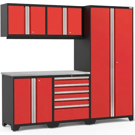 NewAge Products Pro 3.0 Series 6-Piece Garage Cabinet Set, Red / Stainless Steel