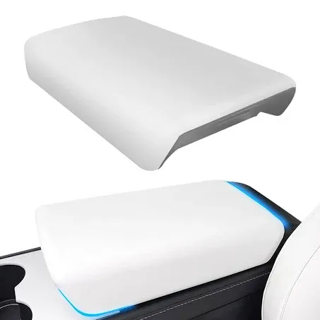 CusDusk Car Armrest Cover for Tesla Model 3 Model Y, Auto Center Console Arm Rest Box Protector Covers Mat for Cars Interior Accessories 2016-2024 White (Not Compatible for 2024 Model 3)