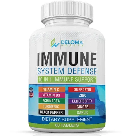 10 in 1 Immune System Support Supplement - Vitamin C (1000 mg), Quercetin, Vitamin D3 (5000iu), Zinc (40 mg), Elderberry, Echinacea, Turmeric, Ginger, Garlic, Black Pepper