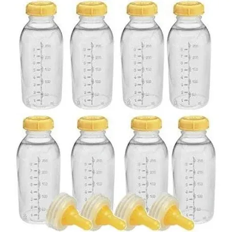 8 Pack - Medela Breastmilk Storage Feeding Bottle with Lids &amp; 4 Nipples+Ring