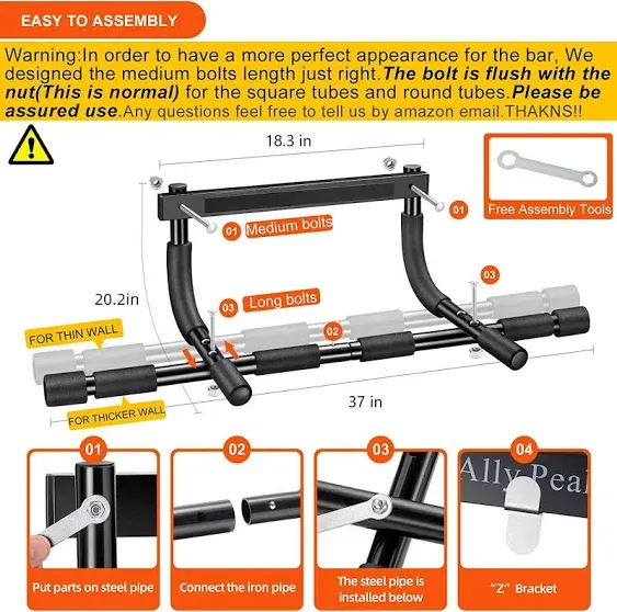 Ally Peaks Pull Up Bar Thickened Steel Pipe Super Heavy Duty Steel Frame Upper Workout Bar| Multi-Grip Strength for Doorway | Indoor Chin-Up Bar