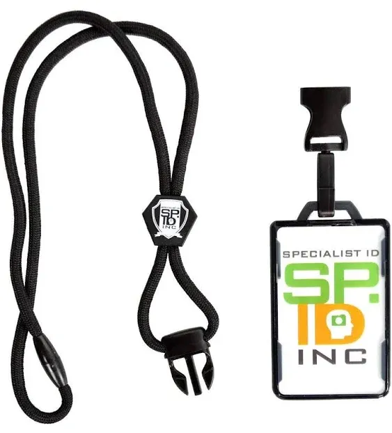 Specialist ID Detachable Lanyard and Identity Stronghold 2-Card RFID Blocking Badge Holder - 2 Sided/Blocks 13.56MHz Signal - Double Sided - Secure CAC PIV TWIC Card Holder (Black)