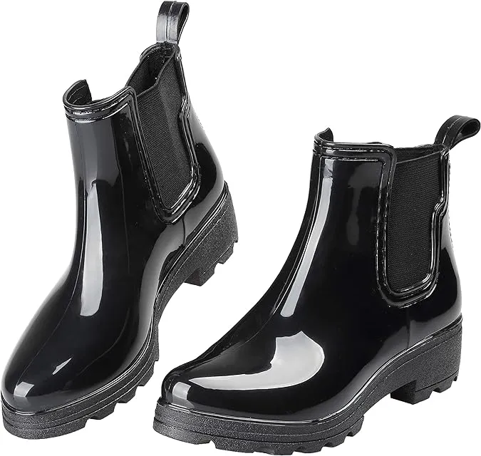 Women's Short Rain Boots Waterproof Slip On Ankle Chelsea Booties