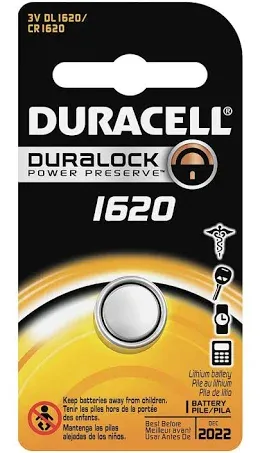 Duracell 1620 3V Lithium Battery, 1 Count Pack, Lithium Coin Battery for Medical and Fitness Devices, Watches, and more, CR Lithium 3 Volt Cell