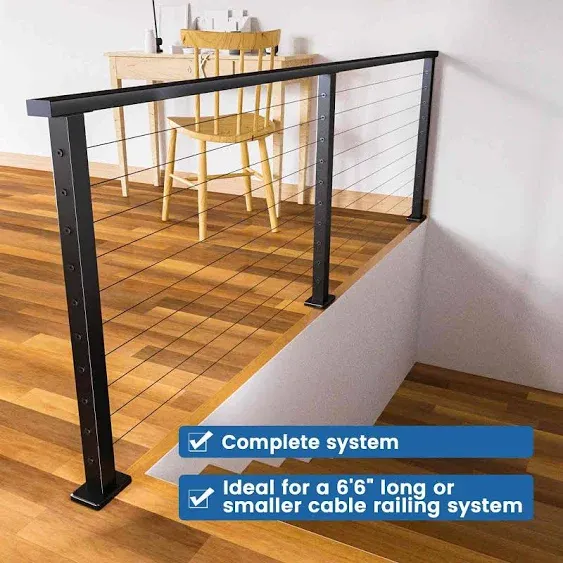 Muzata 6.5ft / Brushed - Side Mount Complete Set Cable Railing System, One Stop Service All-in-One DIY Kit Fit