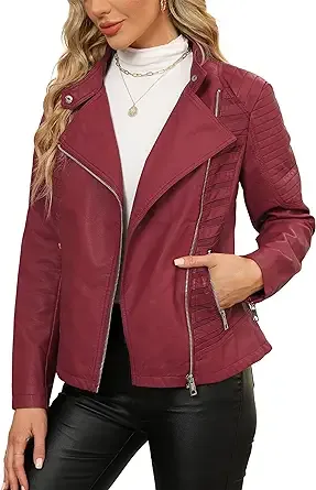 Bellivera Women Faux Leather Casual Jacket, Fall and Spring Fashion Motorcycle Bike Coat