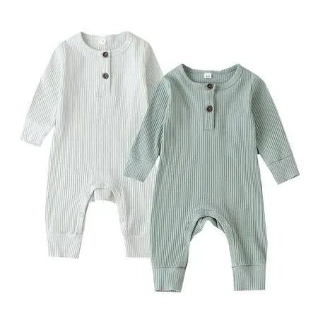 Bafeicao Baby Boy Girl Solid Ribbed Short/Long Sleeve Romper