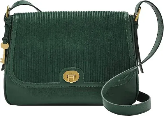 Fossil Harper Leather Large Flap Crossbody Bag - Pine Green