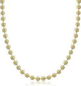 PORI JEWELERS 925 Sterling Silver 3mm, 4mm, 5mm Moon Cut Bead Chain Necklace - Made in Italy - Yellow, Silver