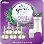 Glade PlugIns Refills Air Freshener Starter Kit, Scented and Essential Oils for Home and Bathroom, Lavender & Aloe, 3.35 fl oz, 1 Warmer + 5 Refills