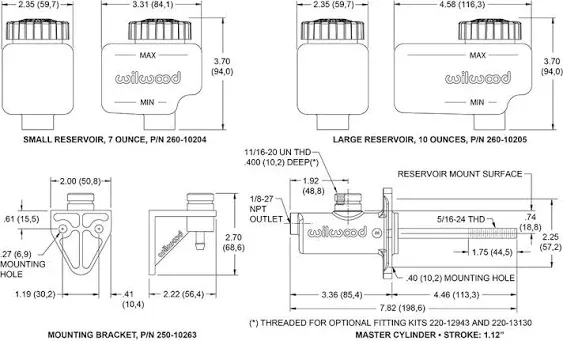 Wilwood 260-10375 Short 1" Bore Master Cylinder Kit