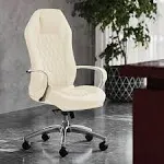 Zuri Furniture Modern Ergonomic Sterling Genuine Leather Executive Chair with Aluminum Base - Cream