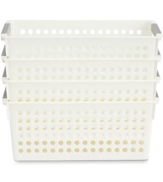 Farmlyn Creek 4 Pack White Plastic Narrow Storage Bins