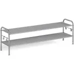 44.9&quot; Wide 2-Tier Fabric Shoe Rack with 4 Hooks Dove Gray