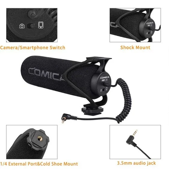 comica CVM-V30 LITE Video Microphone,Super-Cardioid Condenser On-Camera Shotgun Microphone for Canon Nikon Sony Panasonic DSLR Cameras,Mic for iPhone Android Smartphone with 3.5mm Jack(Black)