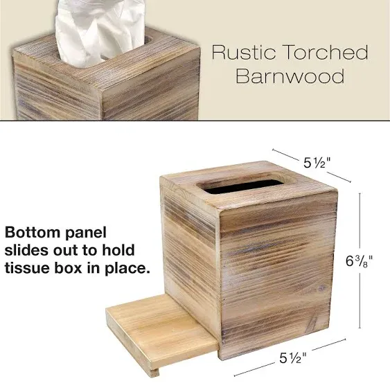 Excello Global Products Rustic Barnwood Tissue Box Cover Tissue Cube Box Includes Slide-Out Bottom Panel. Perfect for Farmhouse Bathroom