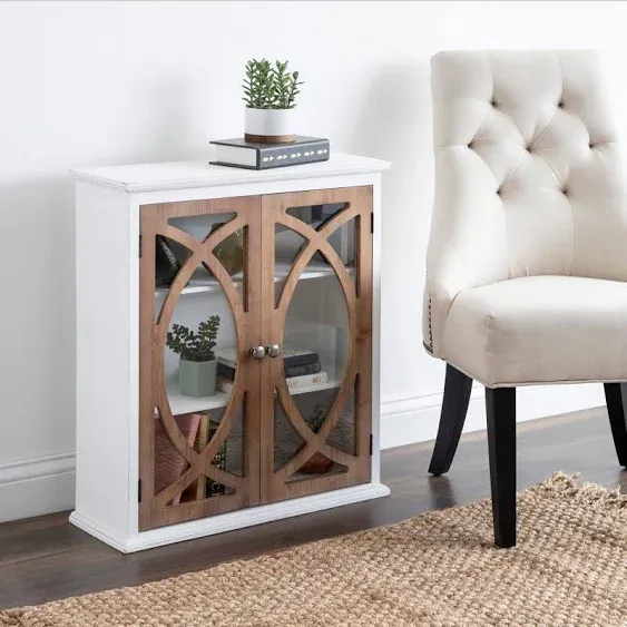 Kate and Laurel Quinlan Decorative Modern Farmhouse Storage Wall Cabinet with Glass Door and Three Shelves, 12x8x28, Walnut Brown