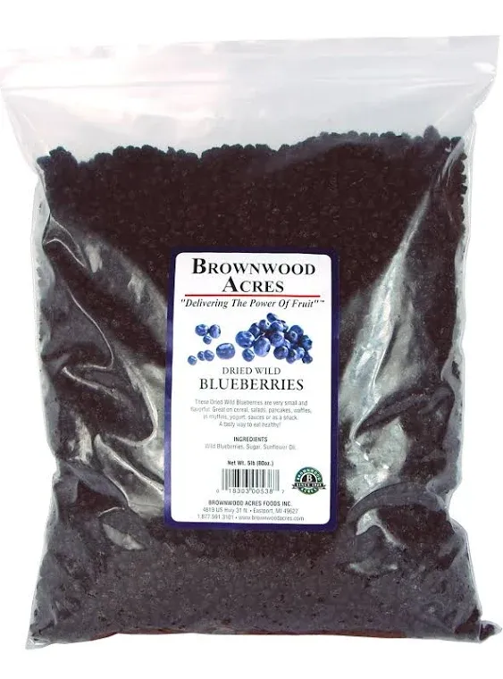 Dried Wild Blueberries by Brownwood Acres - FruitFast | Non-GMO, Gluten Free, Kosher Certified All Natural Healthy Snack Alternative (5 Pound)