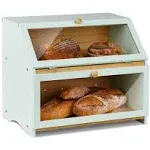 HOMEKOKO Double Layer Large Bread Box for Kitchen Counter Wooden Large Capacity Bread Storage Bin Mint Green