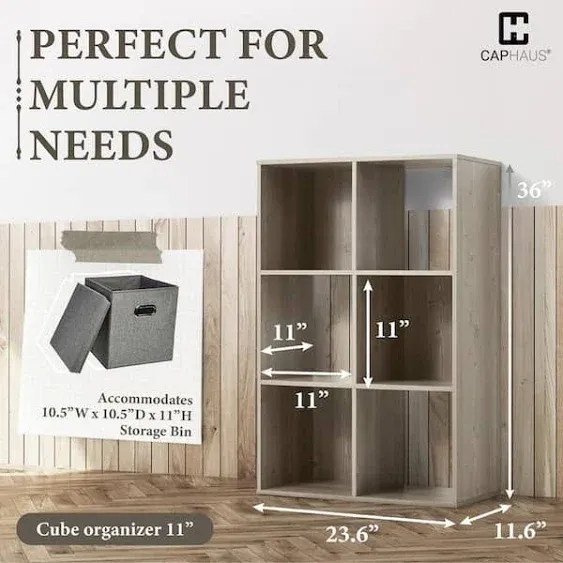 36 in. H x 23.6 in. W x 11.6 in. D Grey Oak Wood Look 6-Cube Storage Organizer