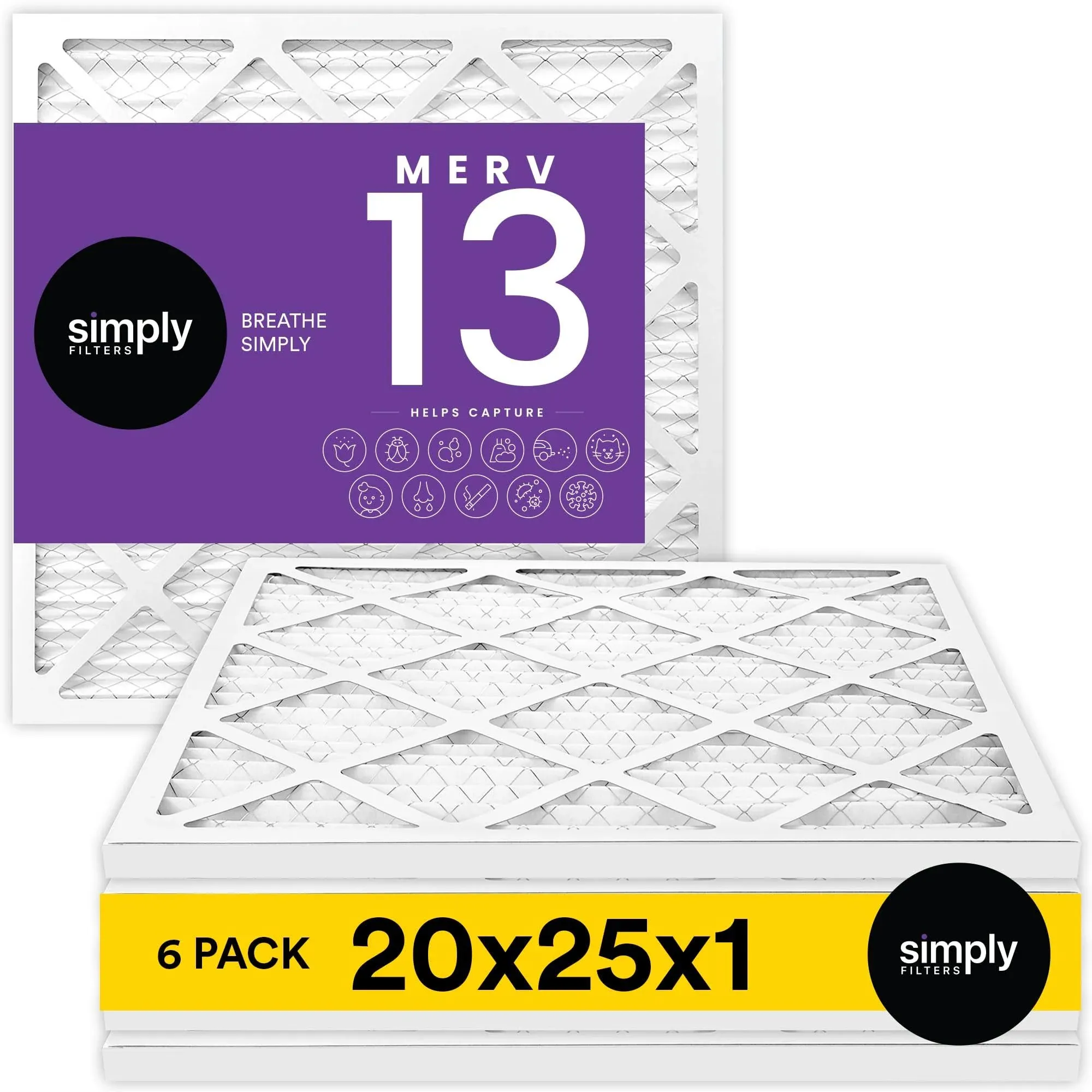 Simply by , 20x25x1 Air Filter, Merv 13, MPR 1500, AC Furnace Air Filter, 6 Pack