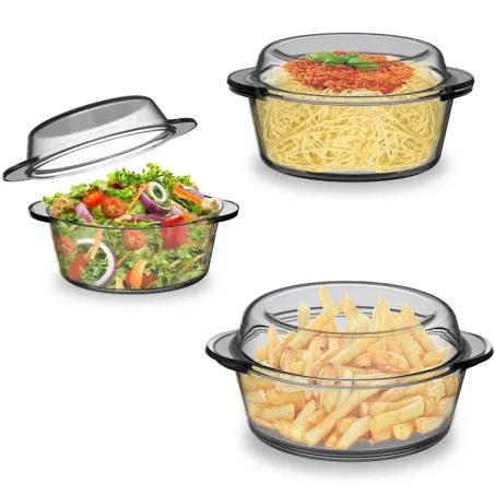 ums Glass Casserole with Lids, Set of 6 Pieces Glass Casseroles Cookware with Glass Lid, Glass Casserole Dish Set, Borosilicate Glass Durable Bakeware Set, Glass Bowls Dish Oven & Microwave Safe