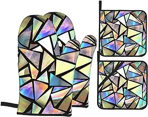 Iridescent Bright Triangles Oven Mitts And Pot Holders Set Of 4 Oven Mittens And