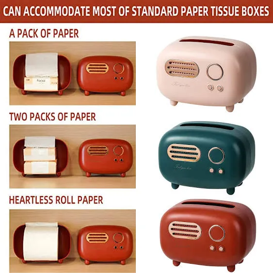 Facial Tissue Box Cover Holders Retro Radio Model Tissue Box Tissue Box Multifunctional in Home Living Room Cute StyleKleenex Box Holder for Bathroom Office(Pink)