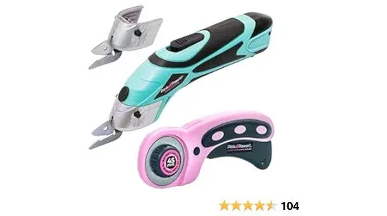 Pink Power Electric Fabric Scissors for Crafts, Sewing, Cardboard, Carpet & Scrapbooking - Heavy Duty Cutting Tool, Automatic Cordless Electric Scissors Fabric Cutter & Rotary Cutter Set (Aqua Splash)