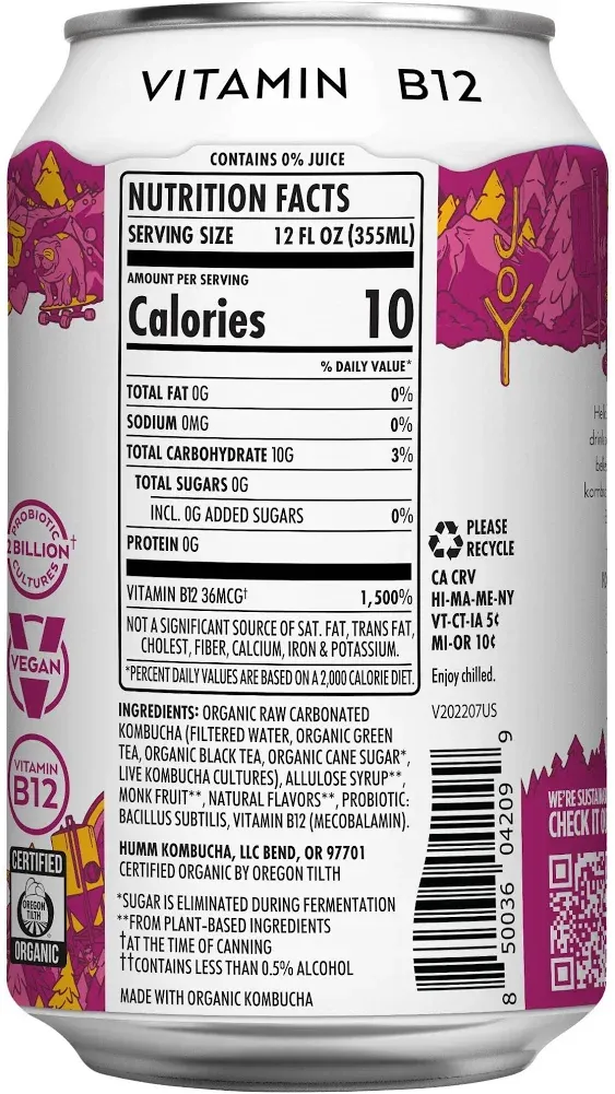 Humm Zero Sugar Raspberry Lemonade Probiotic Kombucha (12 fl oz)