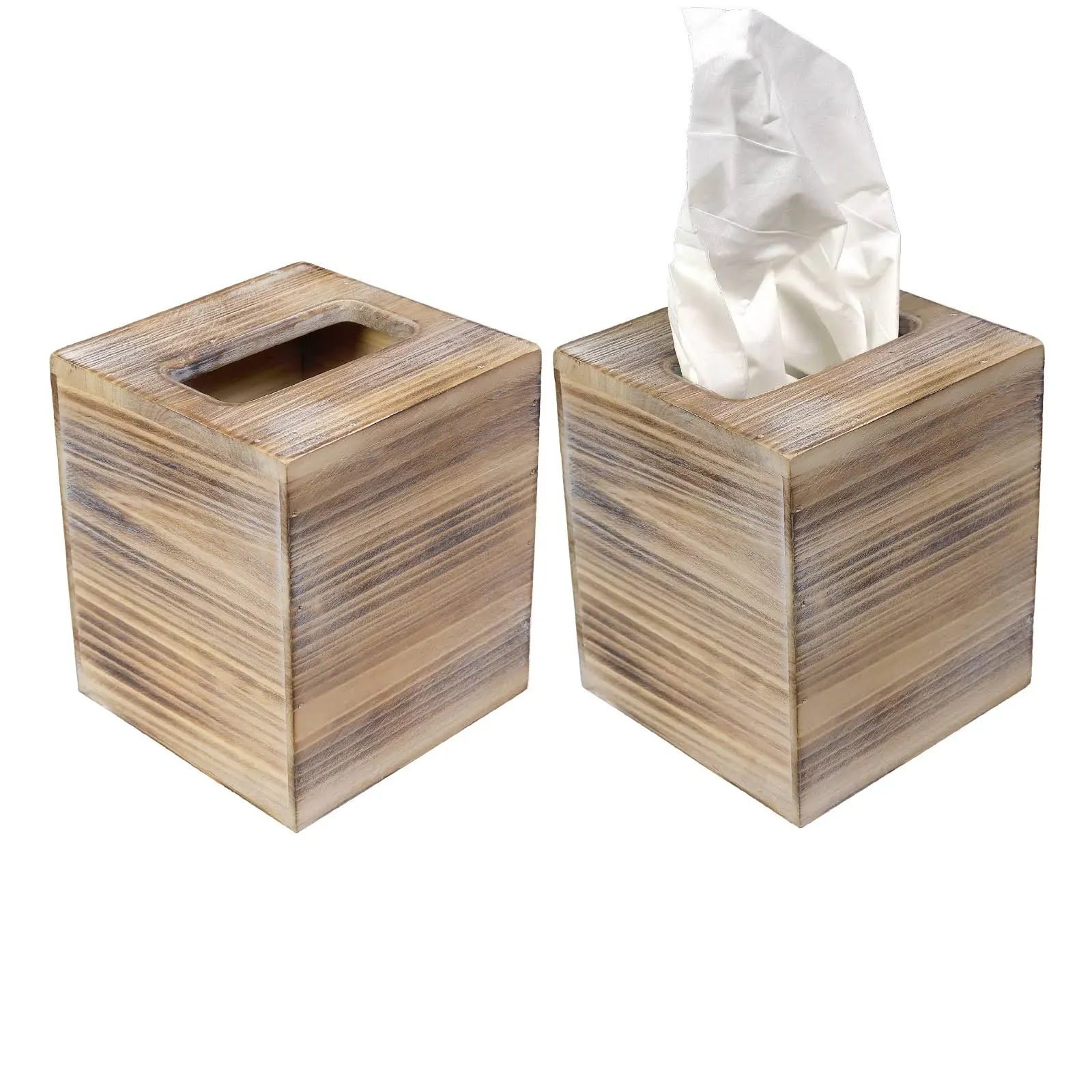 Excello Global Products Rustic Torched Barnwood Tissue Box Cover: Tissue Cube of