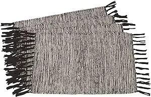 SARO 2432.BK1420B Rustic Woven Cotton Placemats  Black - Set of 4