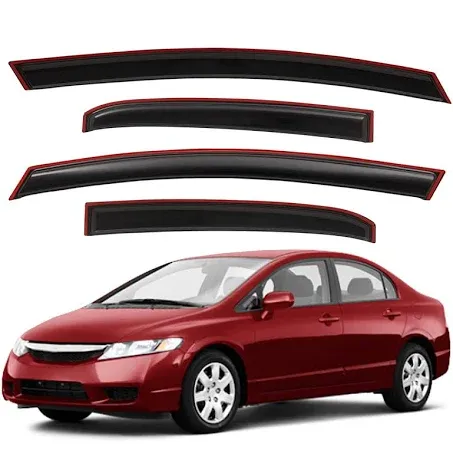 Lightronic WV194944 in-Channel Side Window Visor Deflector Vent Rain Guard, Dark Smoke, 4-Pieces Set, Fits 2006-2011 Honda Civic Sedan