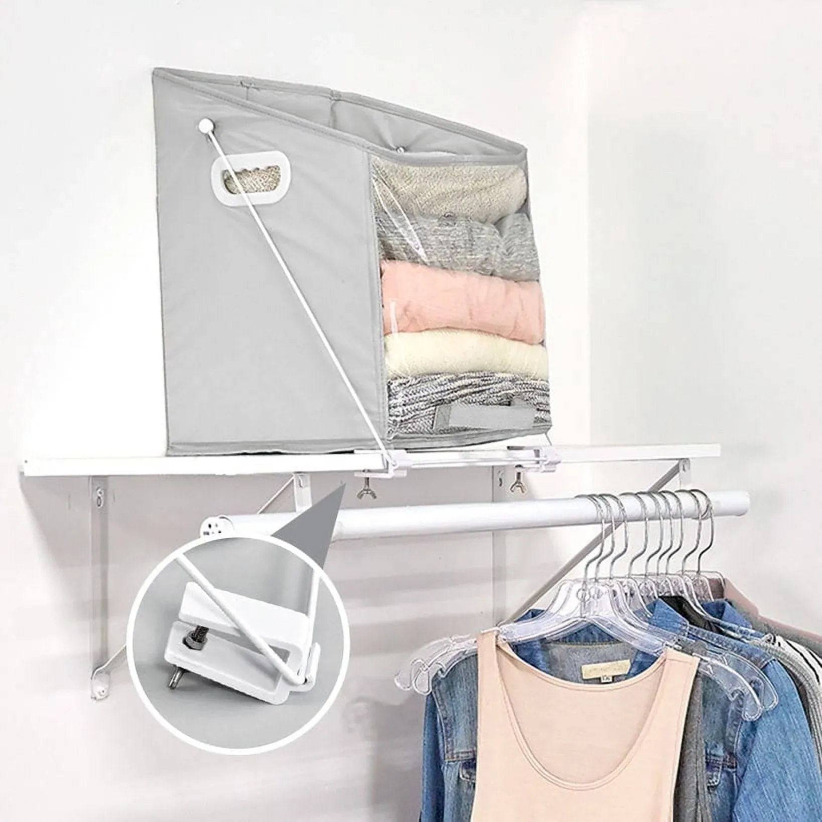 MSR Imports Pull Down Hanging Closet Caddy - Storage Space Organization System Gray