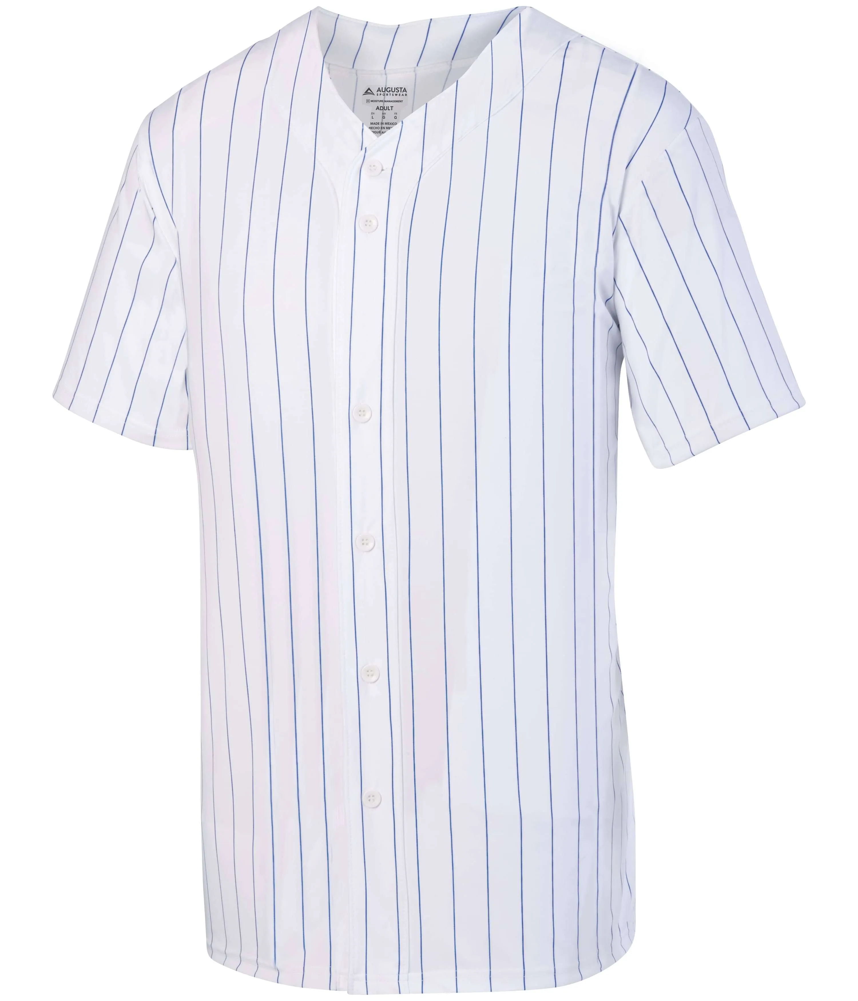 Augusta Sportswear 1685 Pinstripe Full Button Baseball Jersey - White/ Royal 3XL