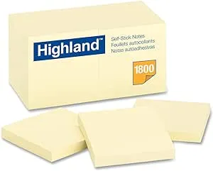 Highland Self-Stick Notes, 3 x 3, Yellow, 100-Sheet, 18-Pack