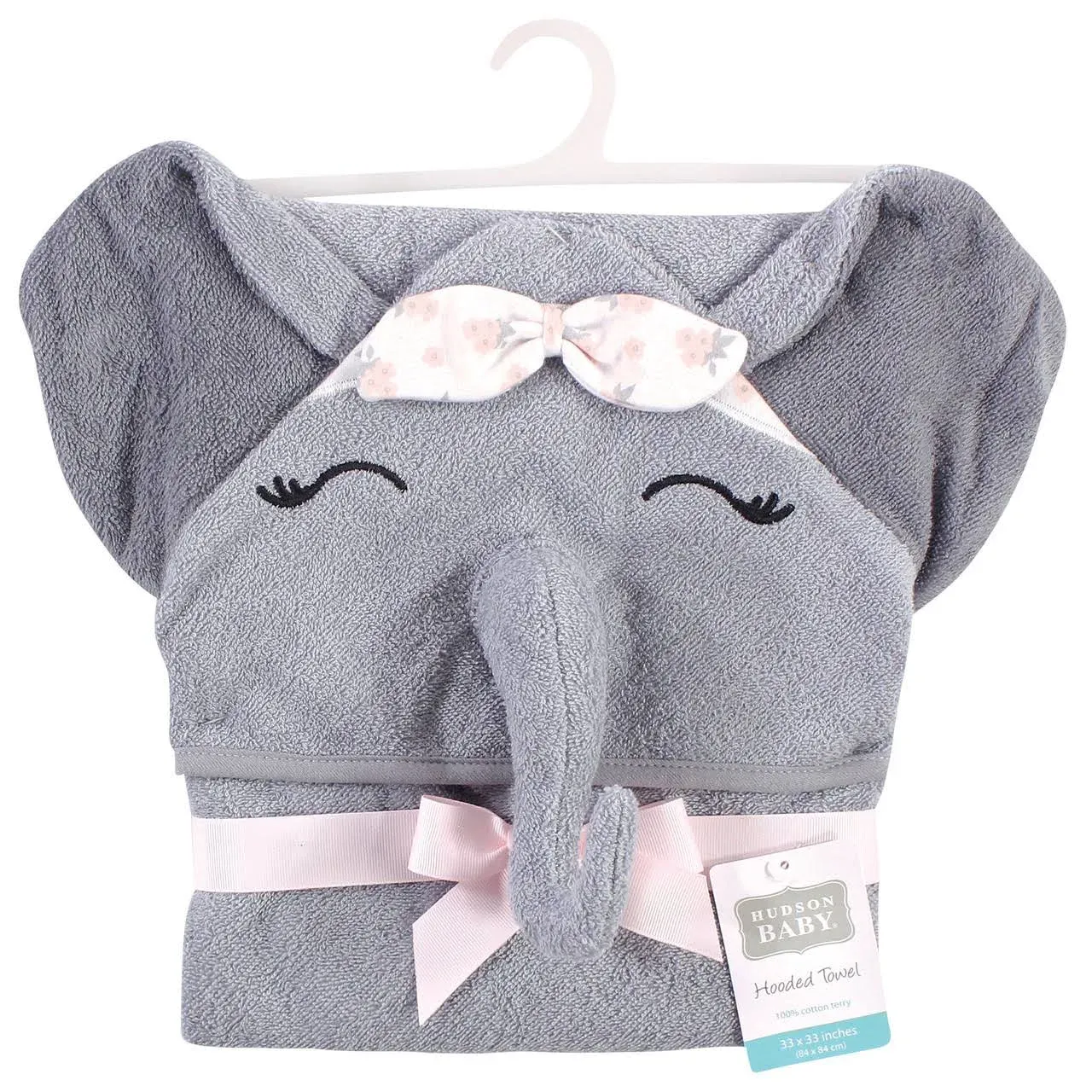 Hudson Baby Cotton Animal Face Hooded Towel, Flower Elephant