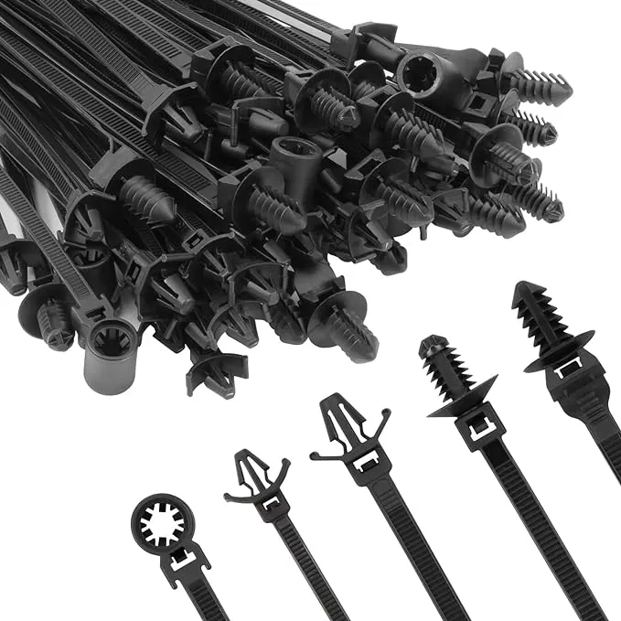 Armpow 110 Pcs Automotive Installation Black Push Mount Cable Zip Ties Assorted Sizes, Heavy Duty Self-Locking UV Resistant Wire Ties - for Indoor