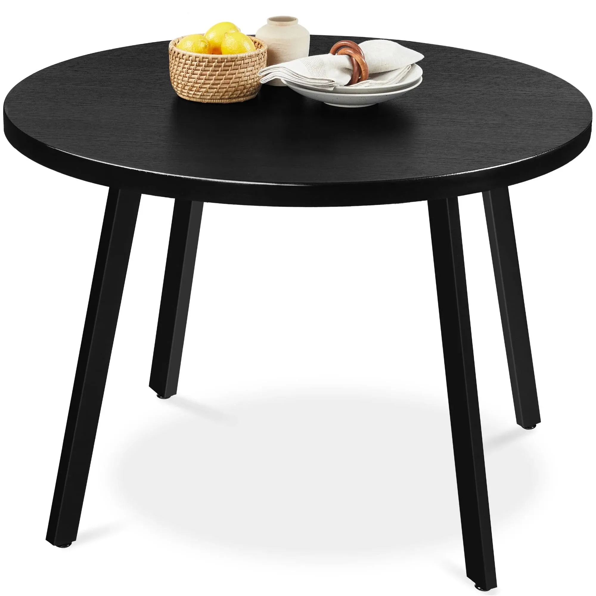 Best Choice Products 35.5in Mid-Century Modern Round Dining Table w/ Steel Legs, Adjustable Feet - Black