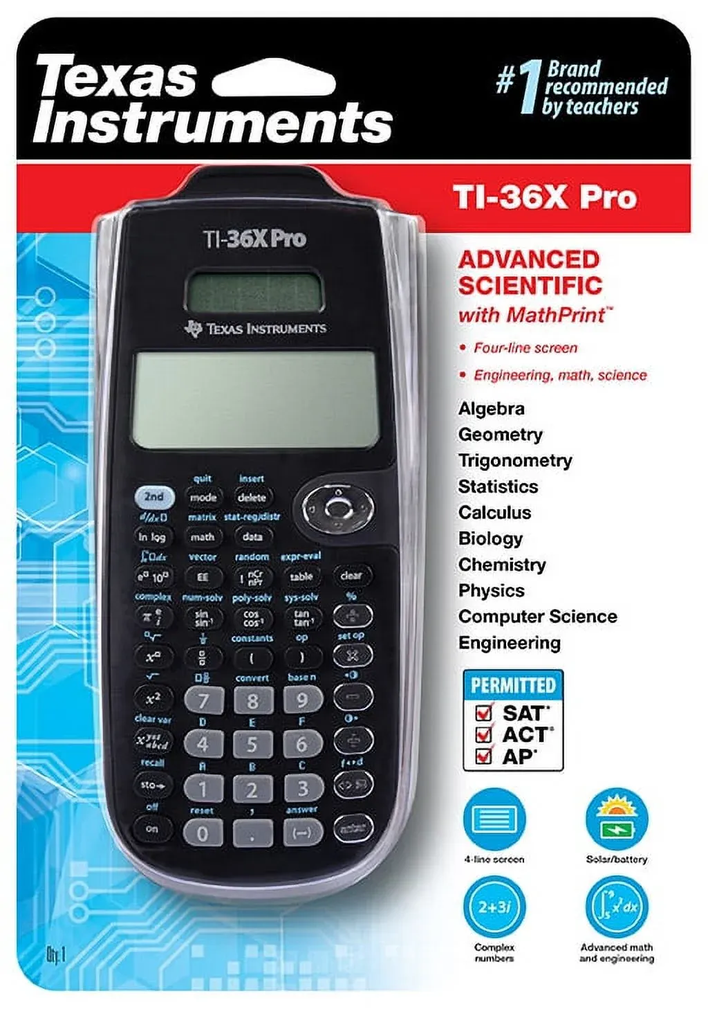 Texas Instruments TI-36X Pro Four-line Scientific Calculator High School Math and Science.