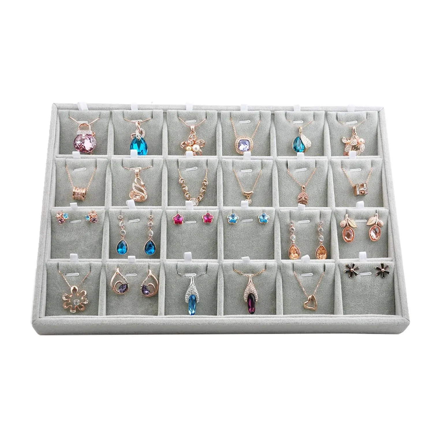 Oirlv Velvet Jewelry Tray 24 Grid Liner Pendant Earrings Organizer Storage Trays ...