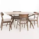 Kloss Curved Leg Rectangular 5-Piece Dining Set, Light Beige/ Natural Walnut Finish