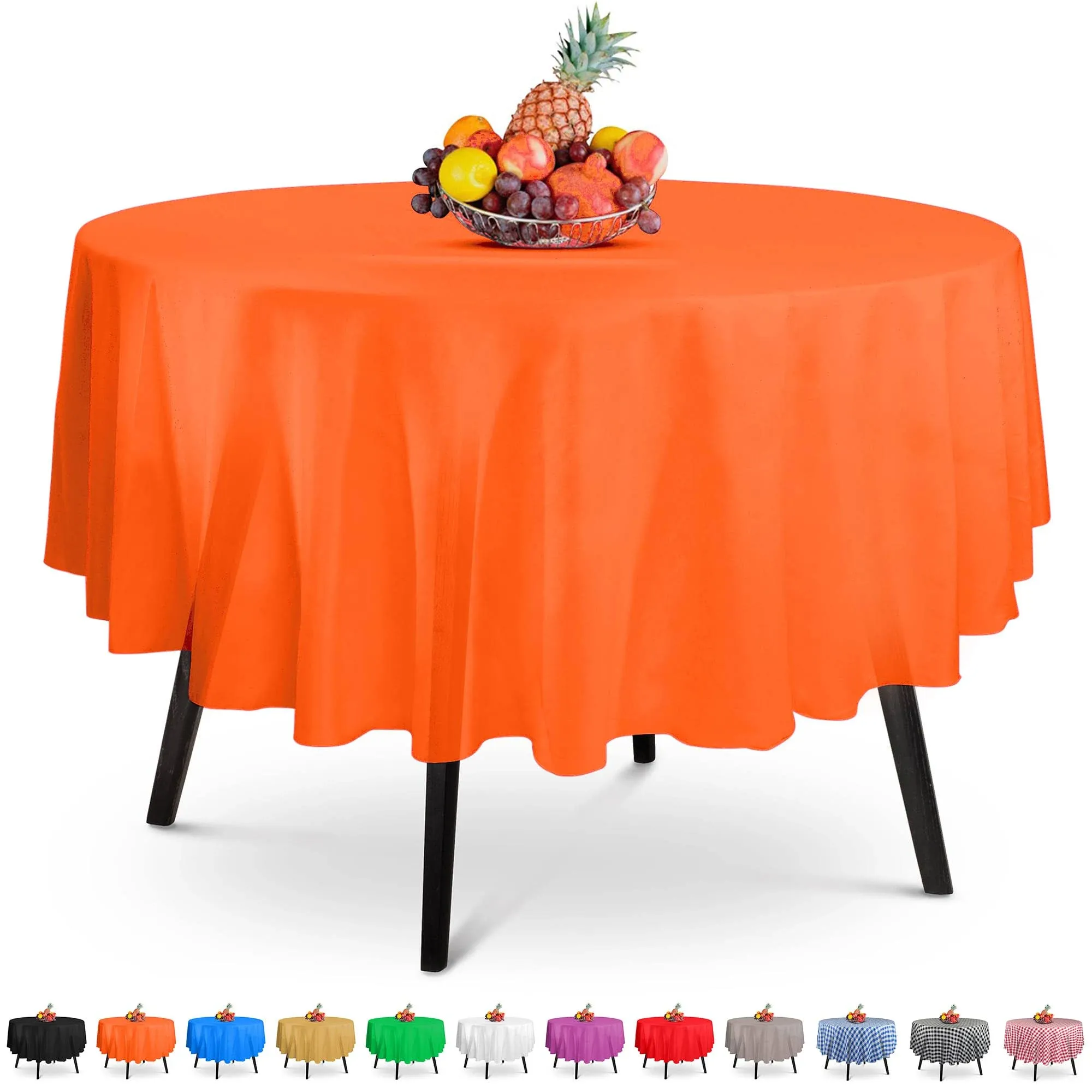 14 Pack Premium Round Orange Plastic Tablecloth - 84 x 84 in. Disposable Round ...