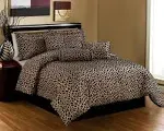 Grand Linen Black/Brown Comforter Set Leopard/Zebra Print Microfur Bed in A Bag Queen Size Bedding